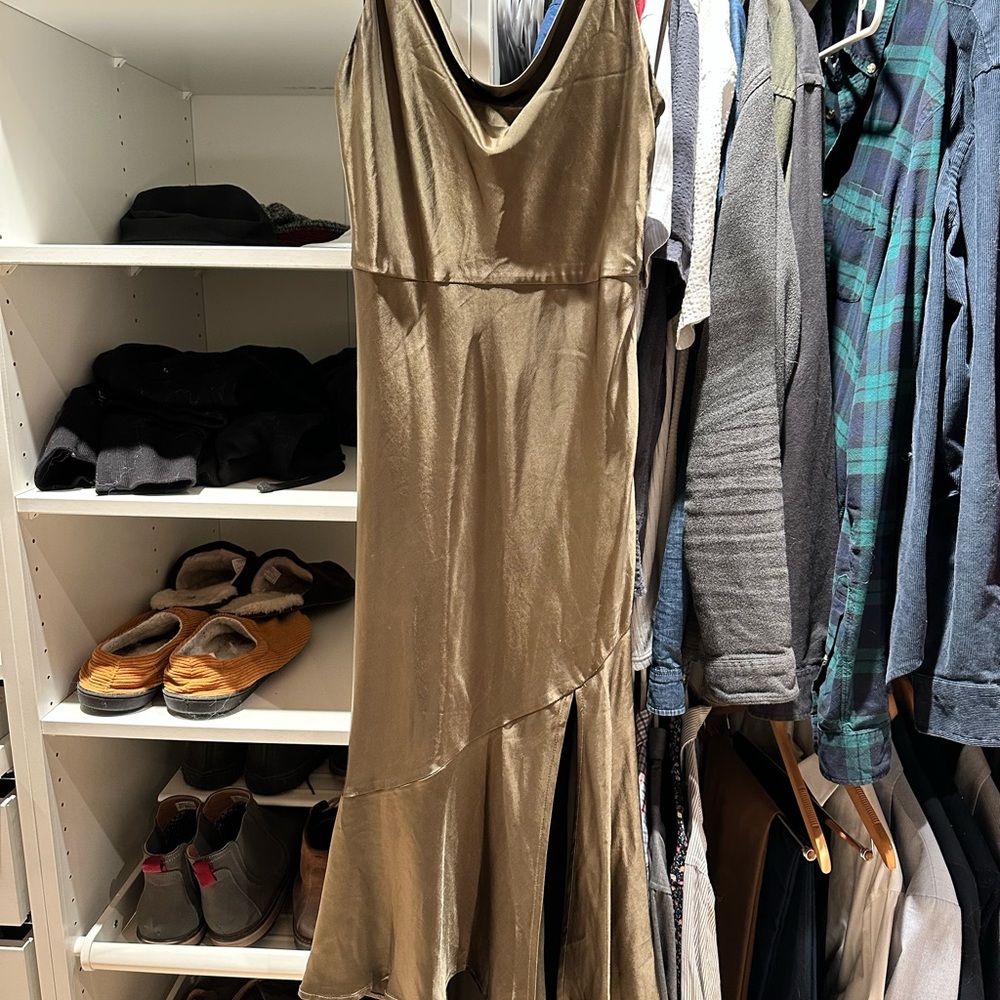 Skies Are Blue Olive Satin Dress